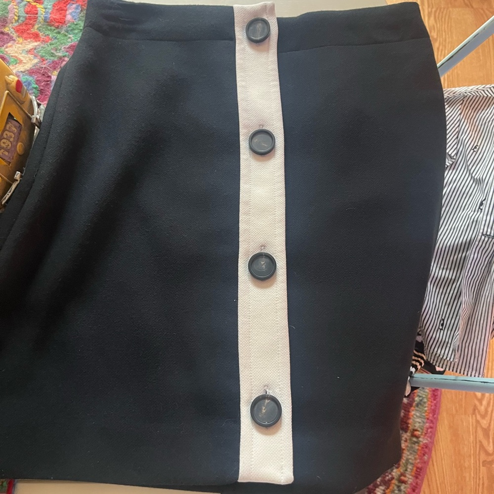 kate spade Black Mini Skirt with White Center Placket and Buttons